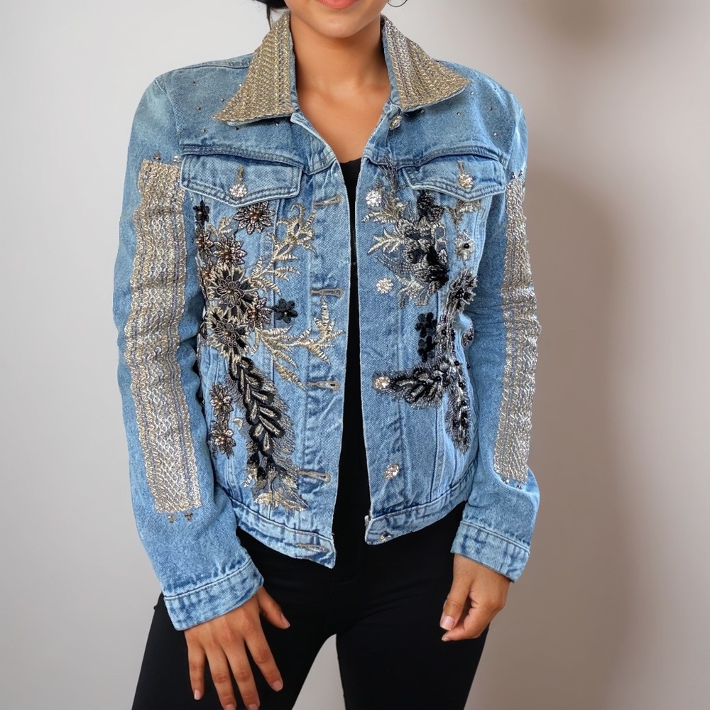 Denim Jacket Hand Embellished with Beads and Embroidery | One-of-a-Kind |